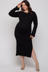 Black Ribbed Side Slit Maternity Plus Maxi Dress