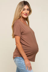Mocha Scoop Neck Basic Maternity Tee