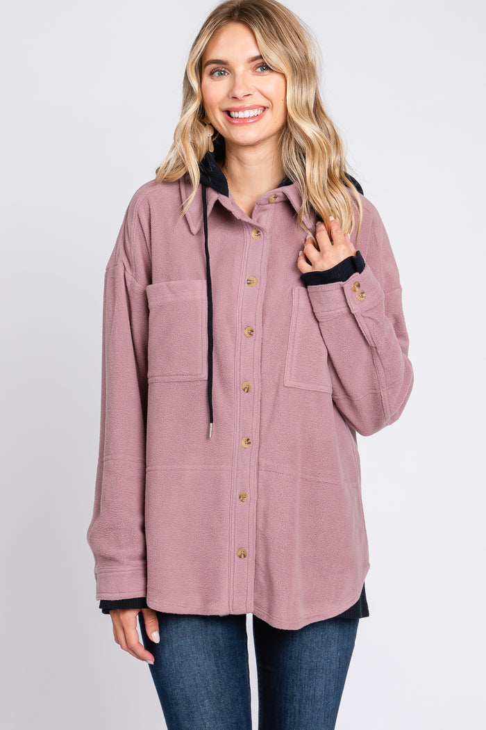 Mauve Soft Hooded Maternity Shacket