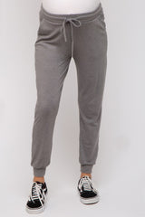 Grey Ultra Soft Knit Drawstring Maternity Joggers