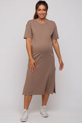 Taupe T-Shirt Maternity Midi Dress