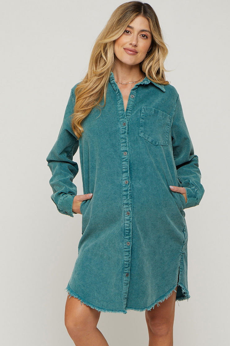 Jade Corduroy Button Down Collared Maternity Dress