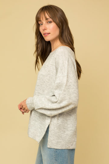 Heather Grey Soft Knit Lace Up Back Sweater