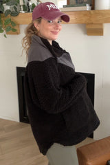Black Colorblock Half Zip Fleece Maternity Pullover