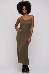Olive Open Knit Crochet Midi Dress