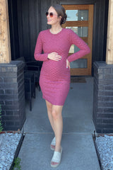 Burgundy Soft Brushed Knit Long Sleeve Maternity Dress