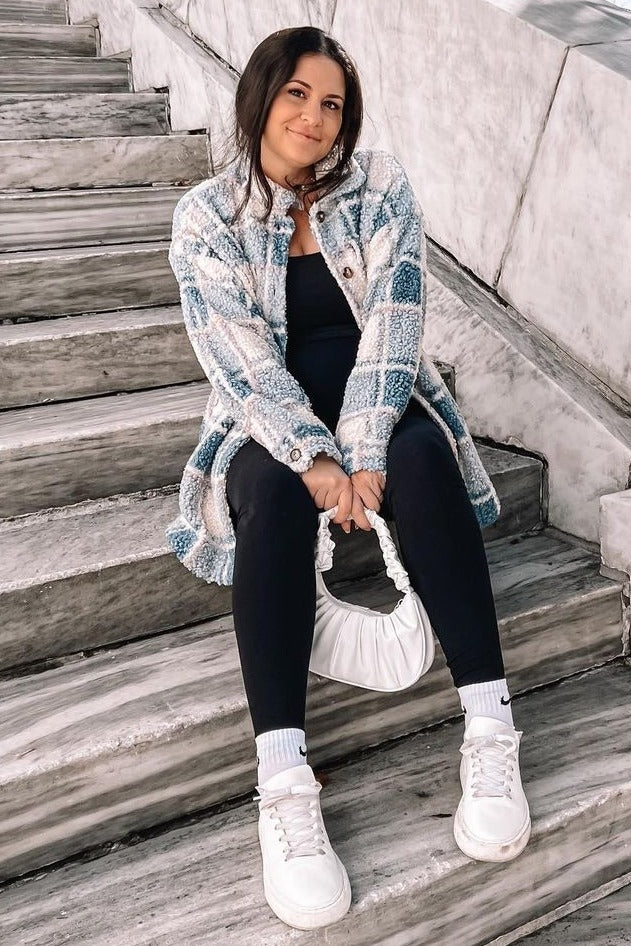 Blue Plaid Sherpa Jacket