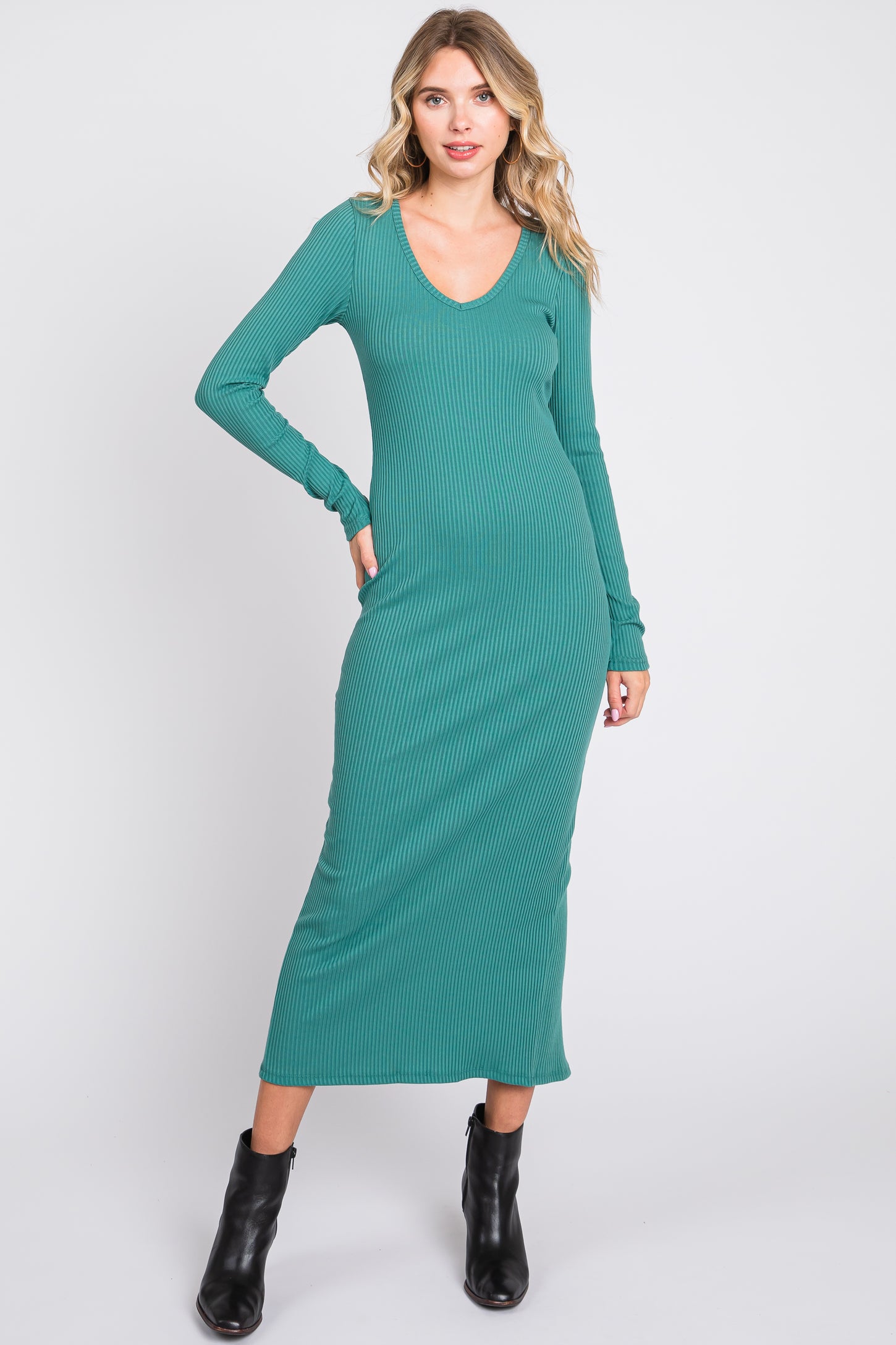 Jade Ribbed Long Sleeve Maternity Maxi Dress