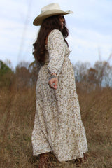 Cream Floral Smocked Long Sleeve Maternity Maxi Dress