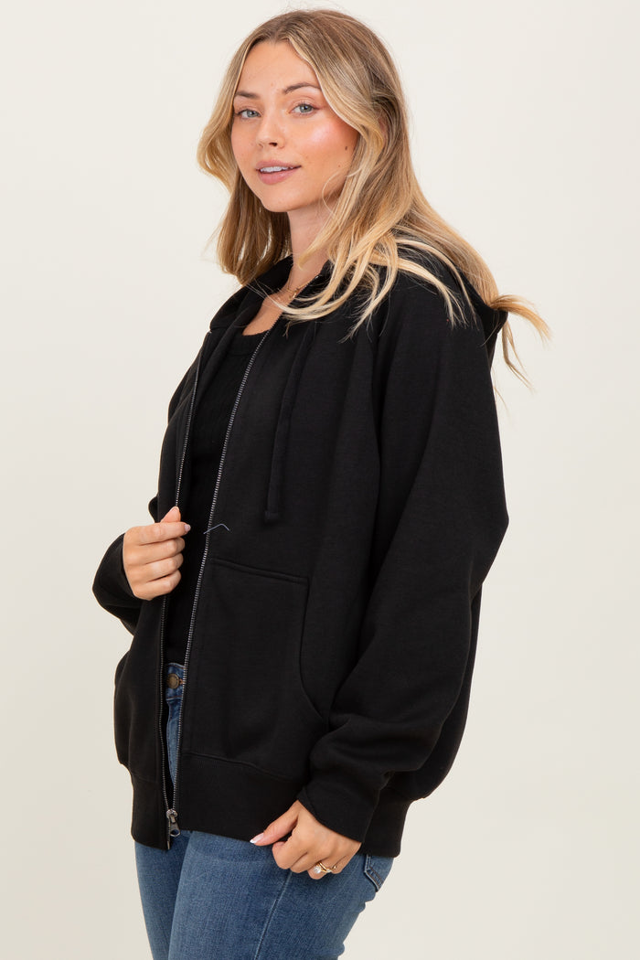 Black Front Zipper Hooded Sweater