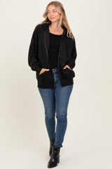 Black Front Zipper Hooded Sweater