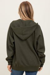 Olive Front Zipper Hooded Sweater