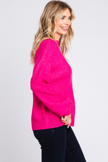 Fuchsia Bubble Sleeve Sweater