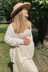 White Basic Ribbed Maternity Cardigan Sweater