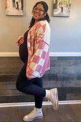Mauve Checkered Oversized Chunky Knit Maternity Cardigan