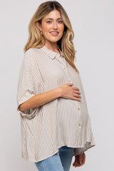 Taupe Striped Button Up Dolman Maternity Top