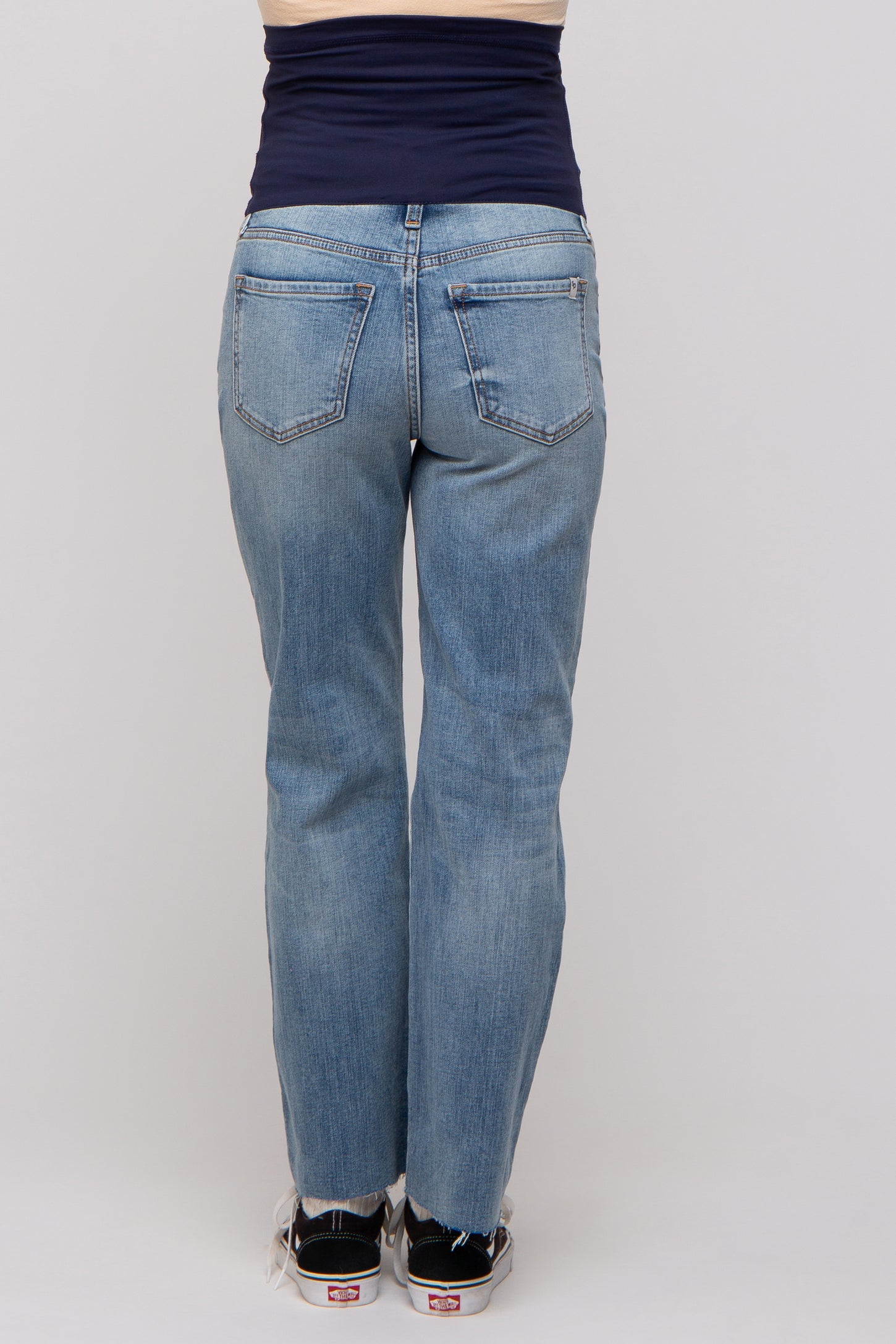 Blue Distressed Knee Straight Maternity Jeans