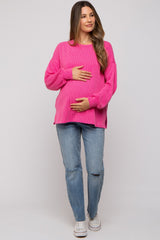 Fuchsia Ribbed Long Sleeve Maternity Top