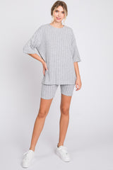Heather Grey Ribbed Soft Short Sleeve Shorts Set