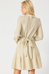 Champagne Wrap Around V Neck Skater Dress
