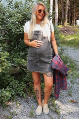 Black Denim Maternity Overall Dress