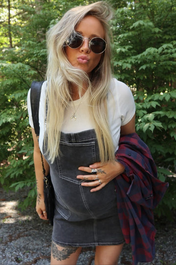 Black Denim Maternity Overall Dress