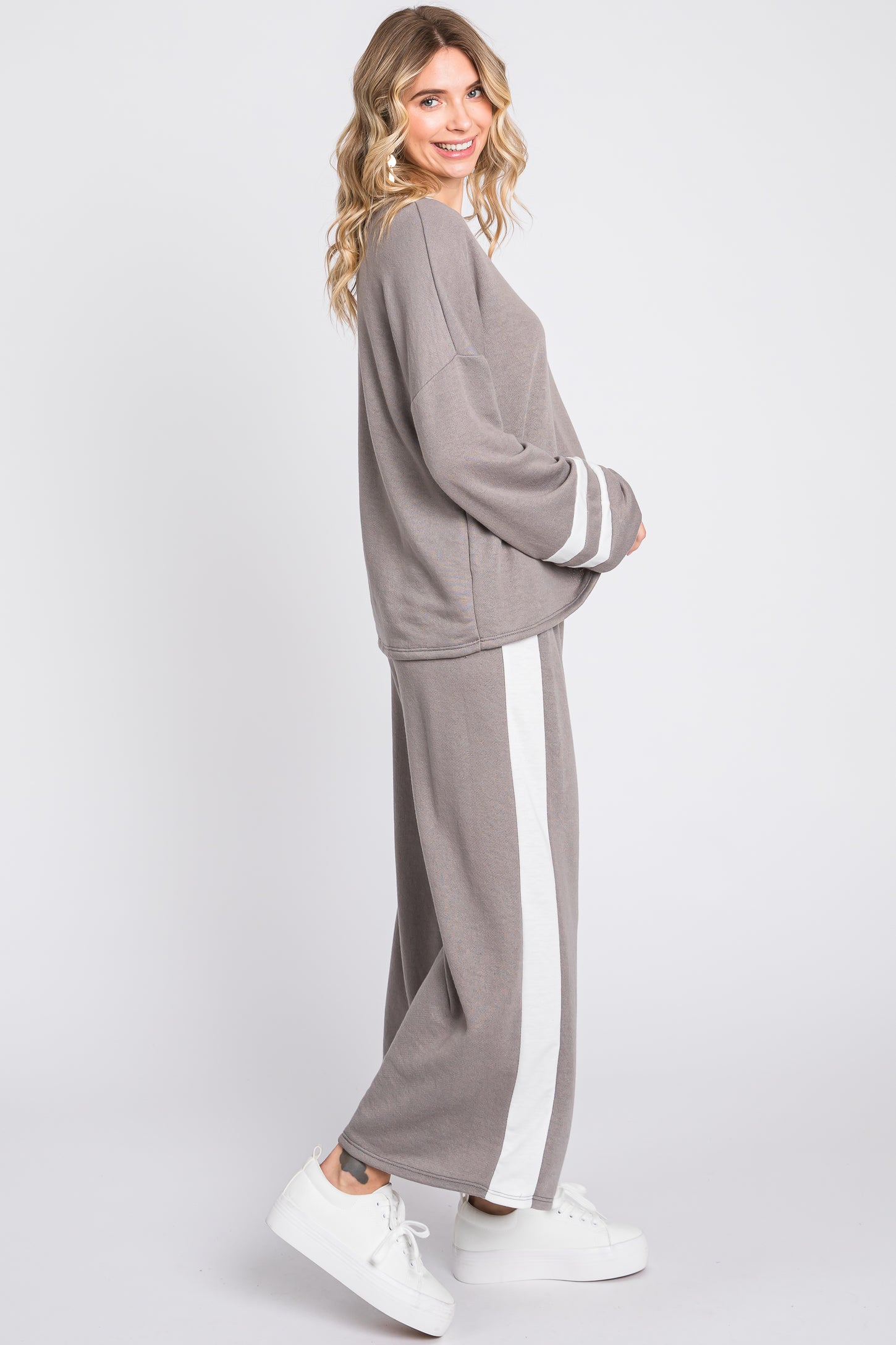 Grey Striped Long Sleeve Set