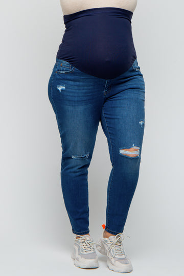 Blue Distressed Skinny Maternity Plus Jeans