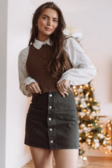 Black Denim Button Down Skirt