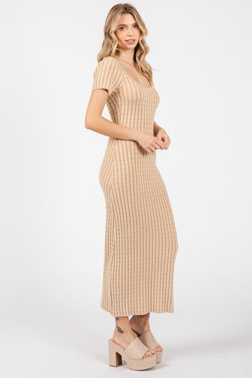 Beige Cable Knit Sweater Dress