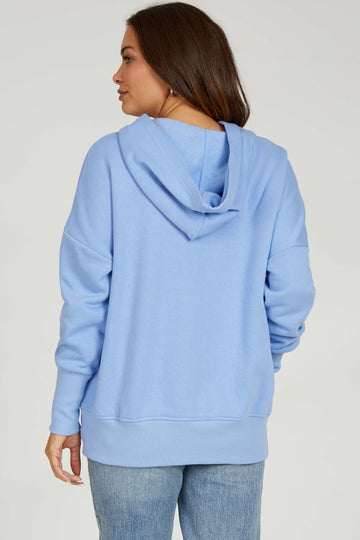 Light Blue Hooded Button Pullover Maternity Sweater