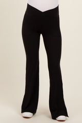 Black Crossover Waist Maternity Flared Leggings