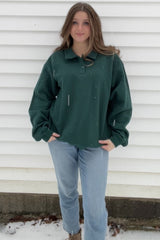 Hunter Green Collared Pullover Maternity Sweatshirt