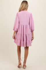 Pink Pleated Front Tie Tiered Maternity Dress