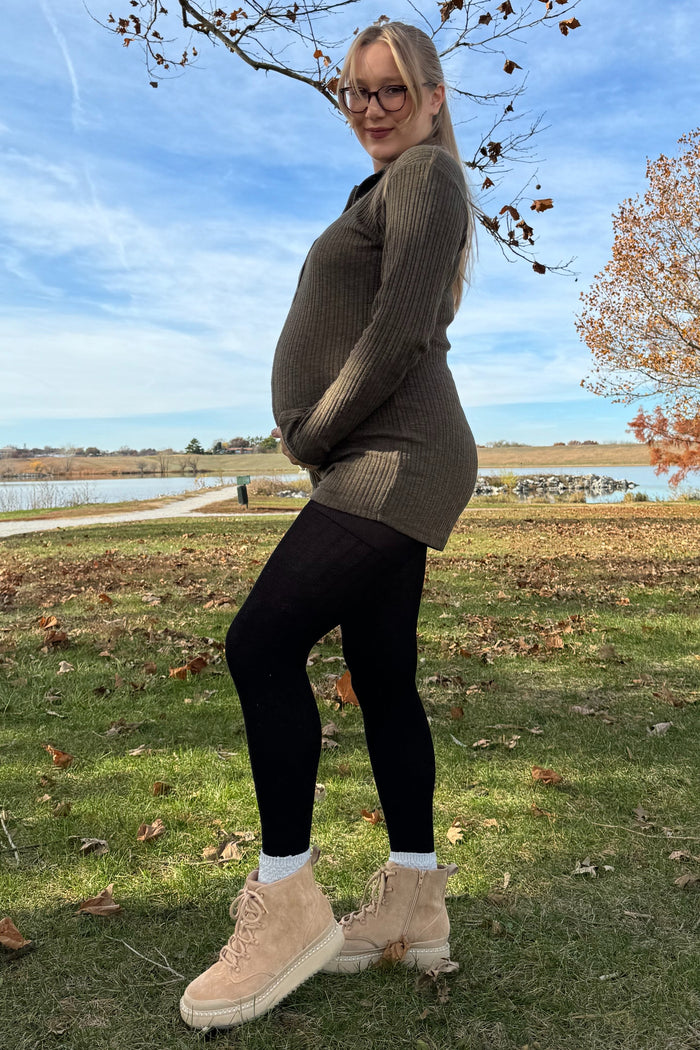 Olive Rib Knit Collared Maternity Romper