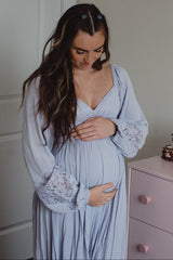 Lavender Lace Accent Long Sleeve Maternity Maxi Dress