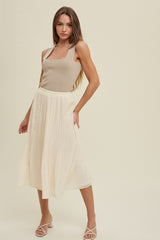 Cream Swiss Dot Pleated Maternity Midi Skirt