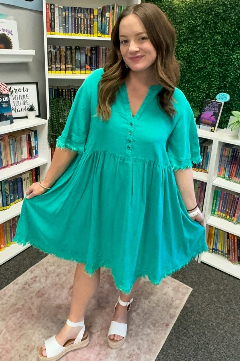 Jade Button Front Frayed Maternity Dress