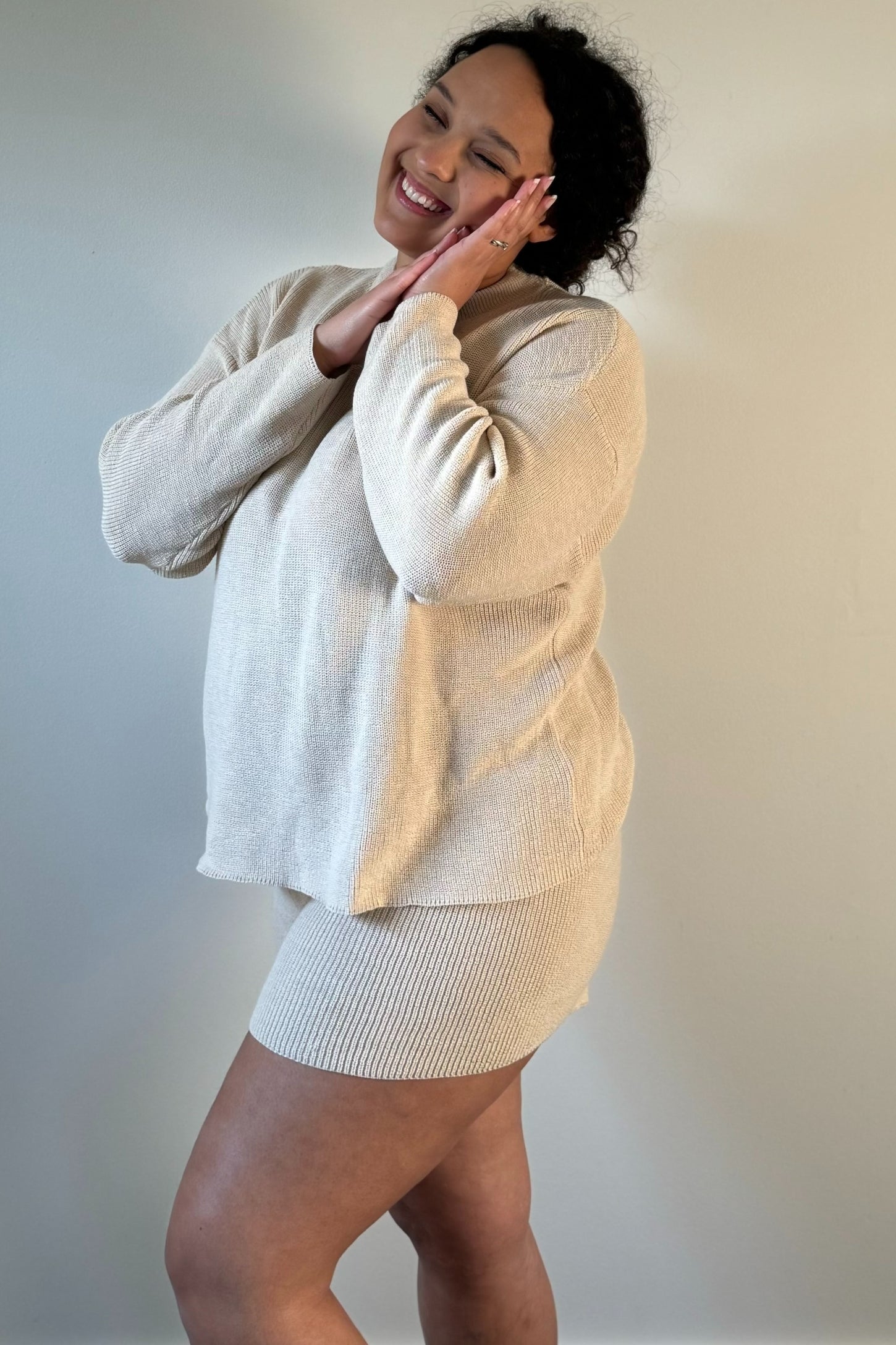 Beige Sweater and Short Set