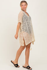 Cream Crochet Knit Swim Cover Up