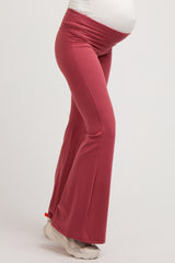 Mauve Fold-Over Waistband Flared Maternity Leggings