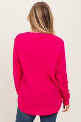 Fuchsia Waffle Knit Round Hem Sweater