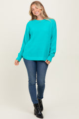 Turquoise Waffle Knit Round Hem Sweater