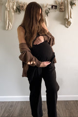 Black Knit Front Pocket Maternity Overall