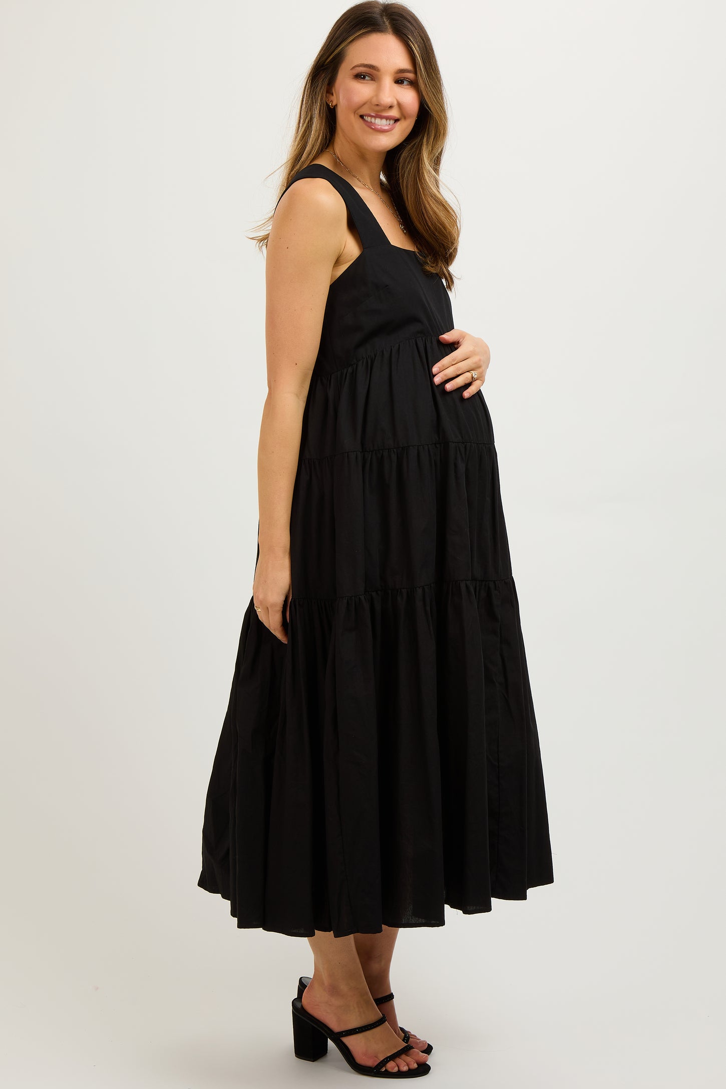 Black Tiered Maternity Maxi Dress
