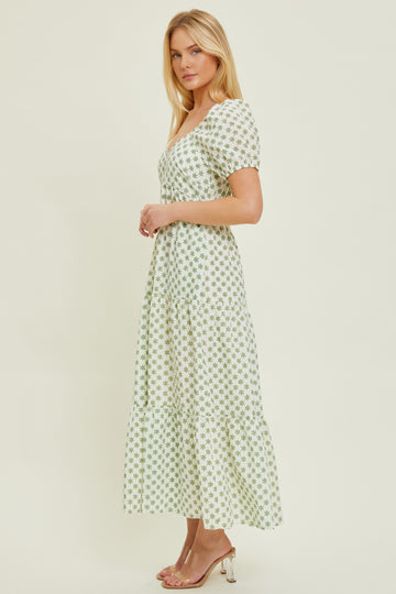Green Floral Tiered Maxi Dress
