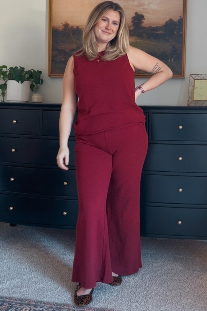 Burgundy Slub Knit Maternity Pants Set