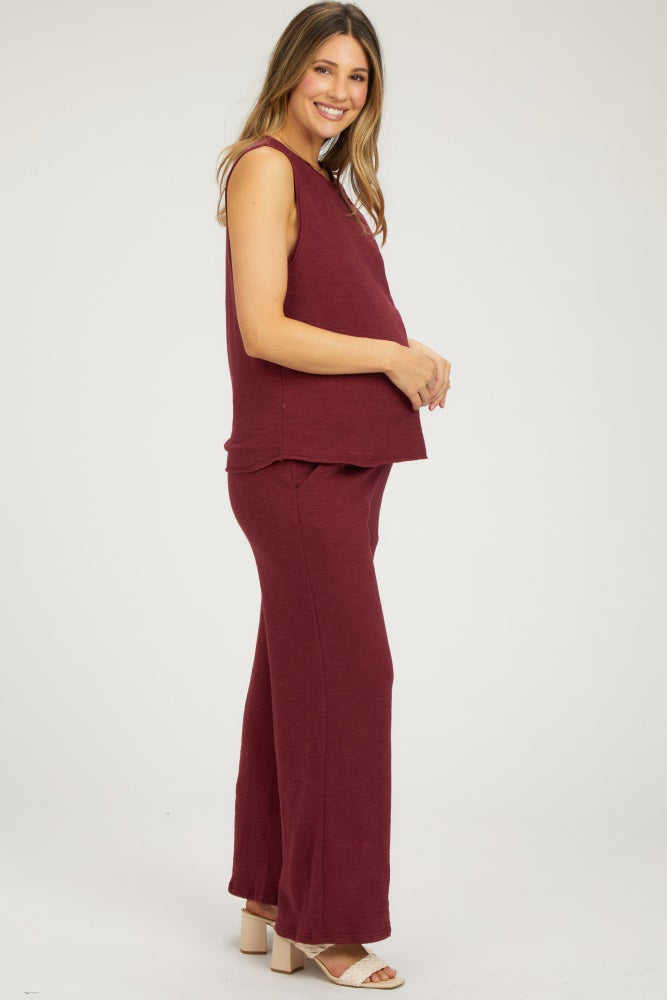Burgundy Slub Knit Maternity Pants Set