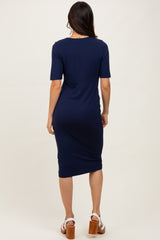 Navy Blue Wrap Top Midi Dress