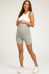 Heather Grey Ribbed Maternity Bike Shorts